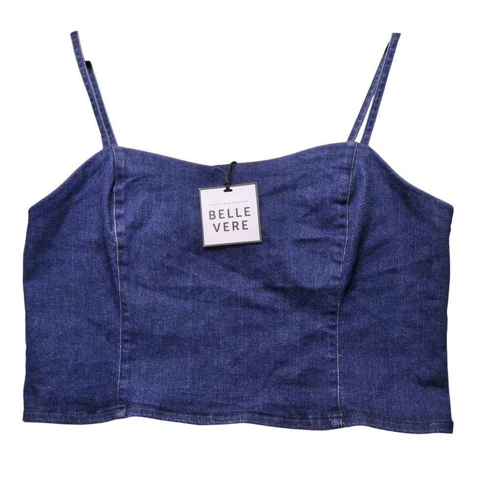 Belle Vere Denim Crop Top Blue‎ Spaghetti Strap NWT Sweetheart Neckline L Boho